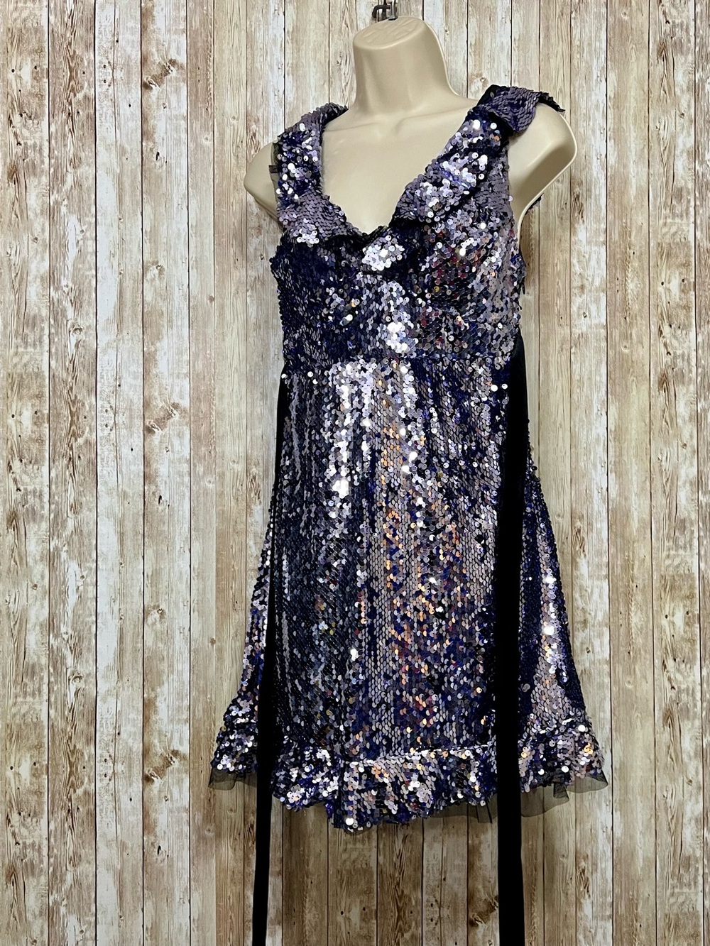Free People Silver Violet Sequin Open-Back Mini Dress Size 0 - Picture 8 of 10